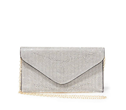 Rhinestone Embellished Envelope Clutch: Gold