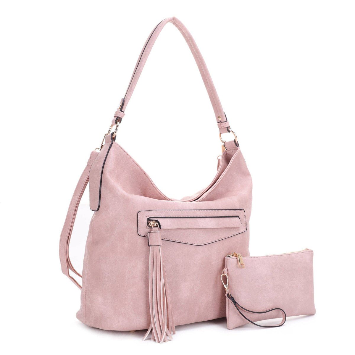 Eliza Front Tassel Pocket 2 in 1 Hobo Shoulder Bag S: Mauve