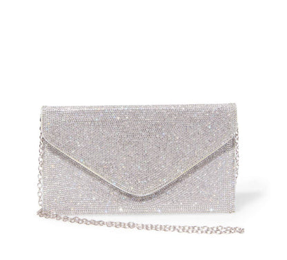 Rhinestone Embellished Envelope Clutch: Gold