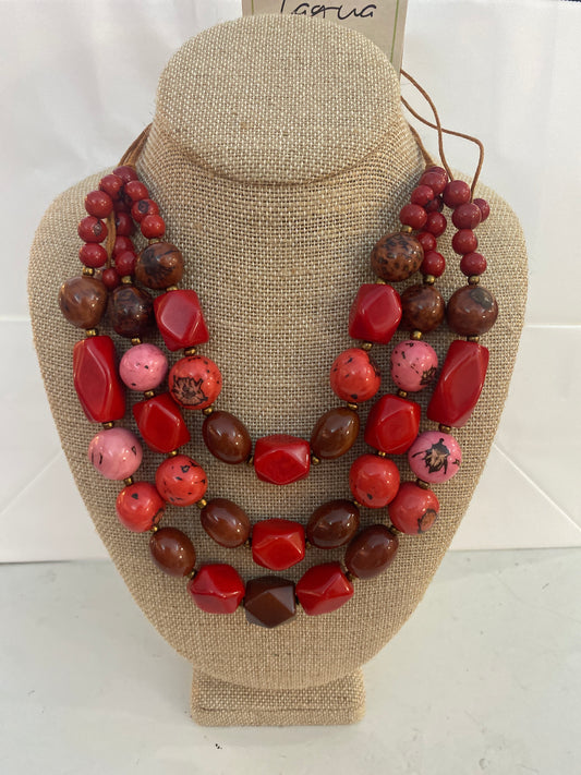 Tagua Necklace Red/Pink/Chocolate