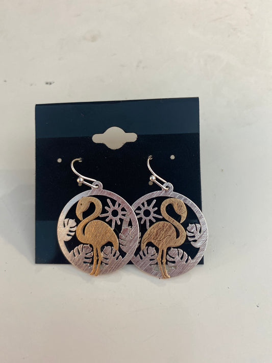 Flamingo Brass Round Earrings
