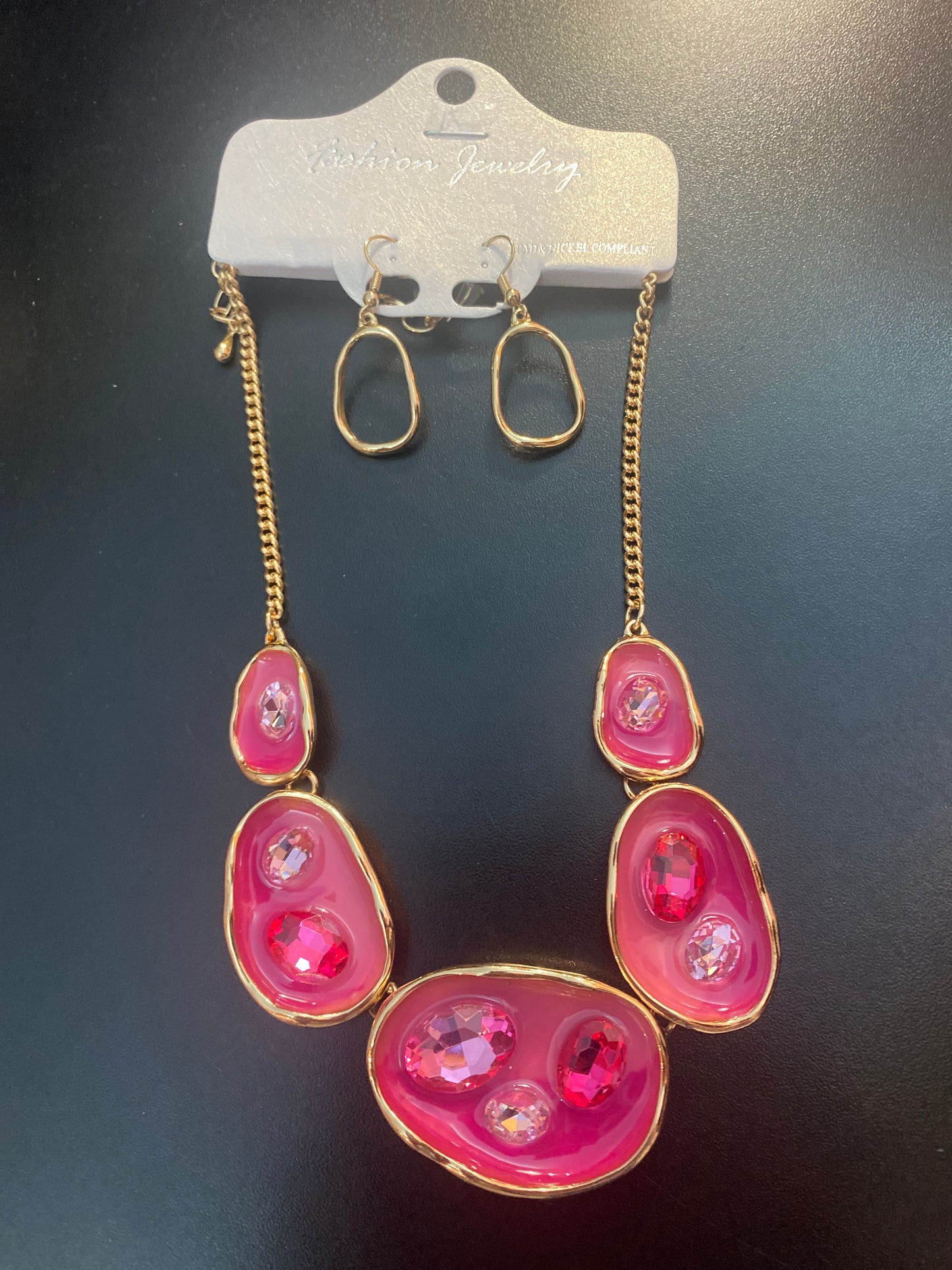 Pink Shells with Rhinestones Earring & Necklace Set