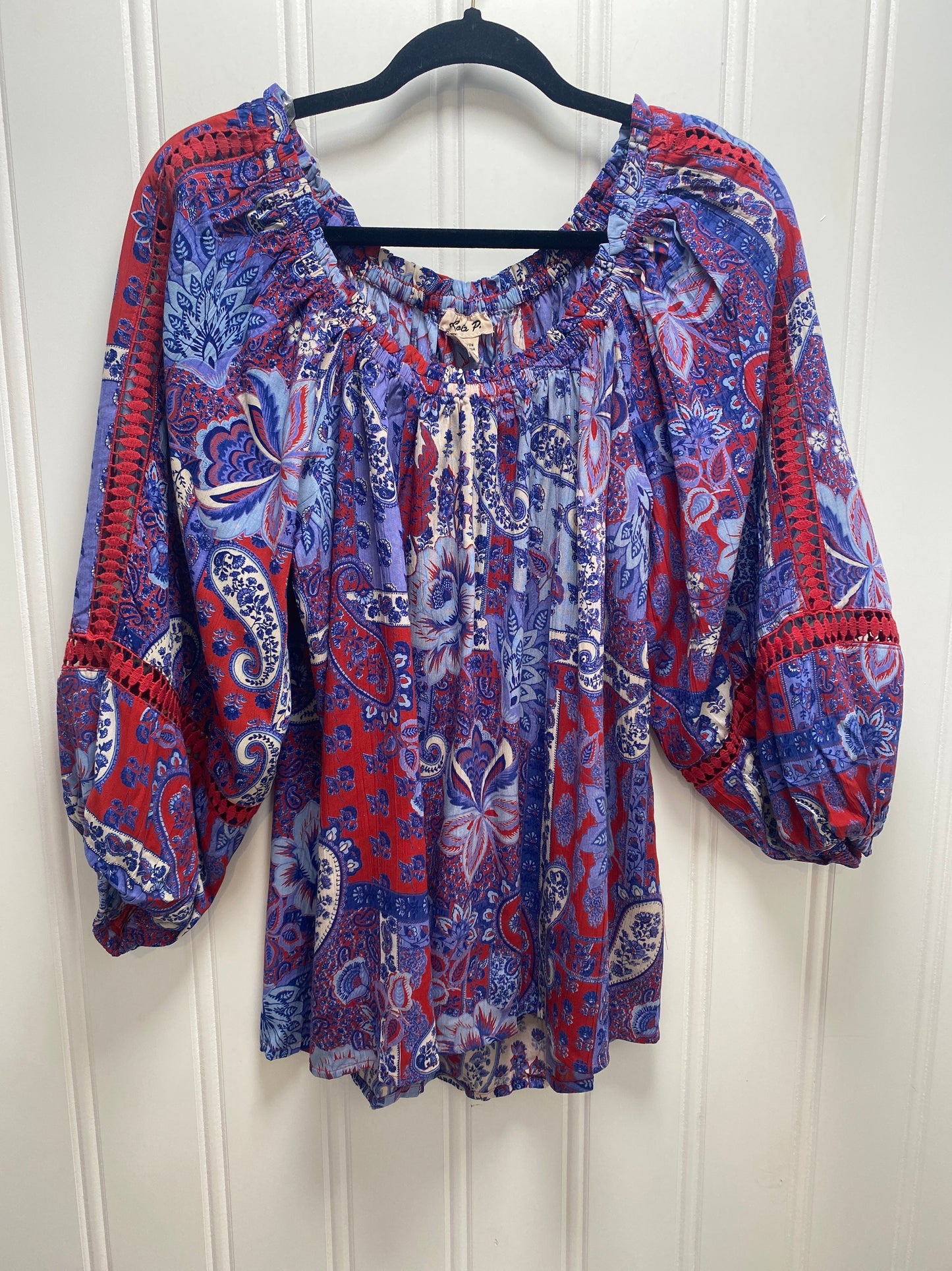 Red White and Blue 3/4 length Puffed Sleeve Top
