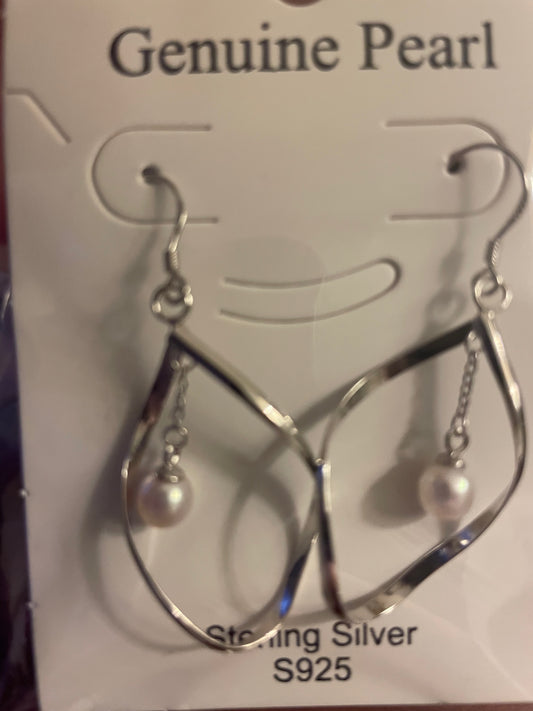Genuine Pearl Sterling Oblong Drop Earrings A7