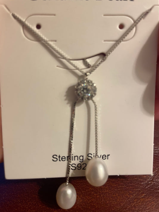 Genuine Double Pearl Jewel Sterling Necklace A4