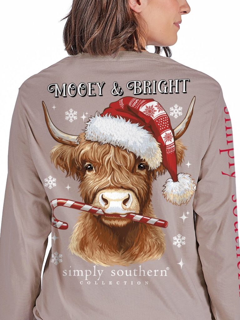 Simply Southern Mooey Christmas Cow Driftwood Long Sleeve T-Shirt
