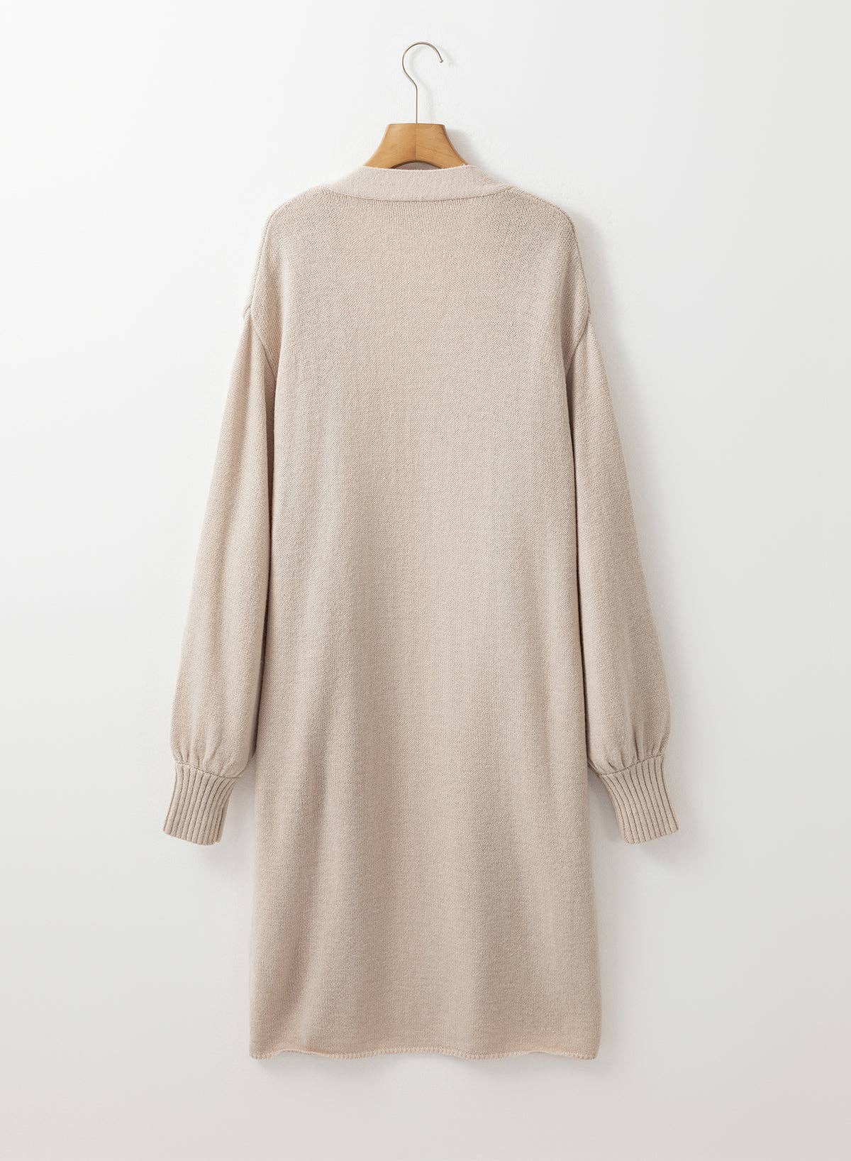 Open Front Pocketed Long Cardigan: Beige / S