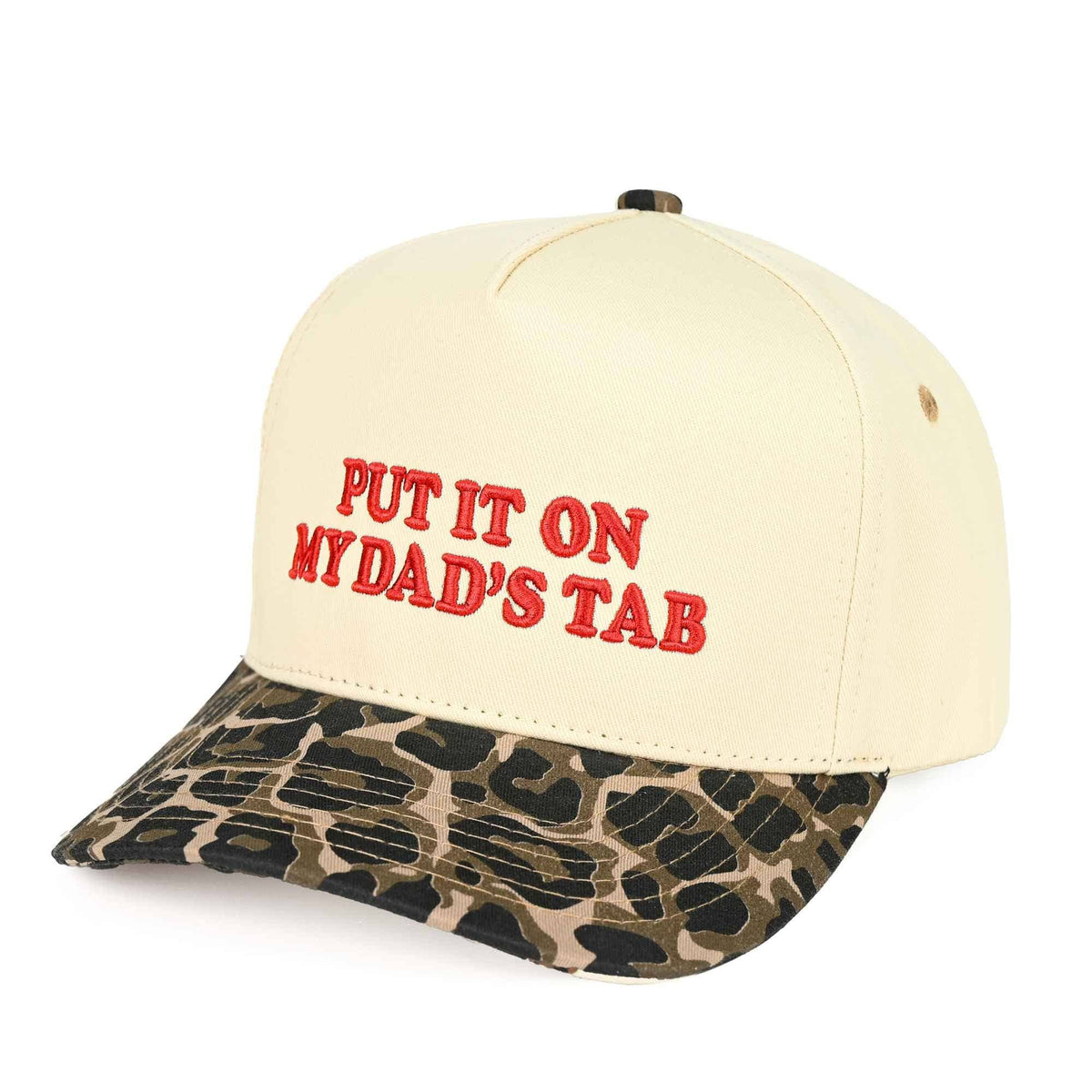 TCM0051 Puff Embroidered Put It On My Dad's Tab Trucker Hat: Leopard