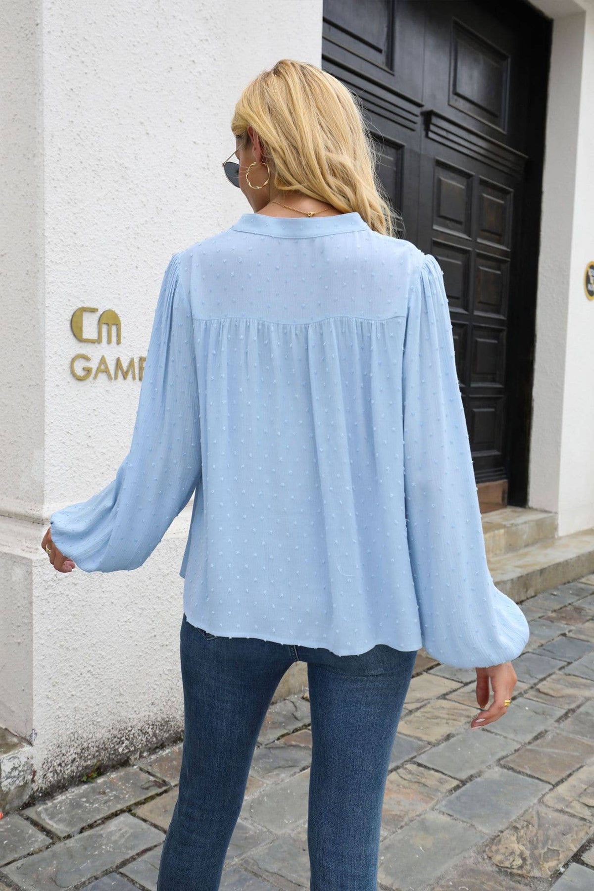 Top Babydoll Henley Blouse: Orange Red / L