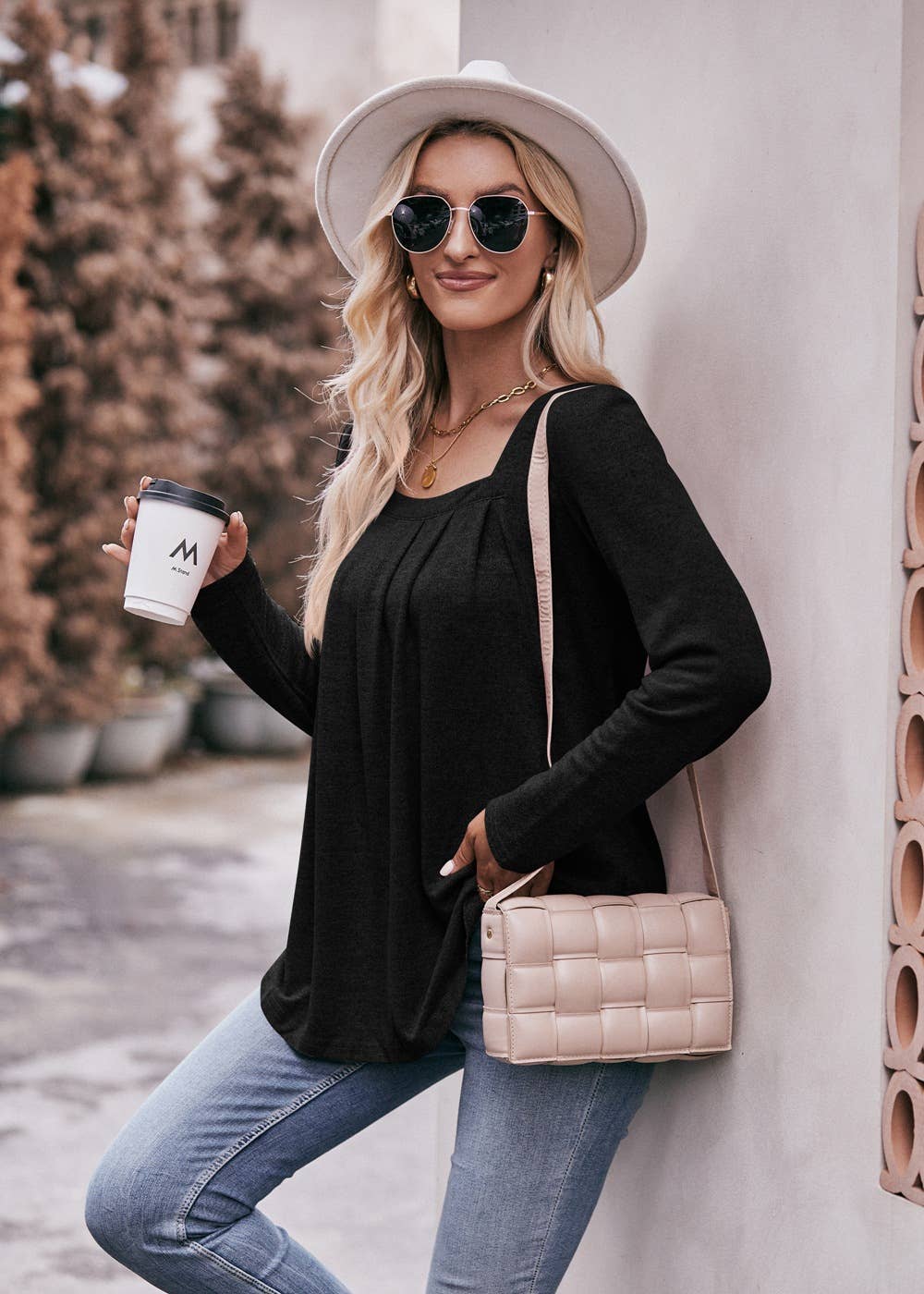 Top Square Neck Long Sleeve Charcoal / S