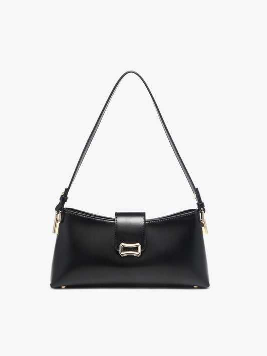 Black Caracas Shoulder Bag w/ Flapover Snap Closure