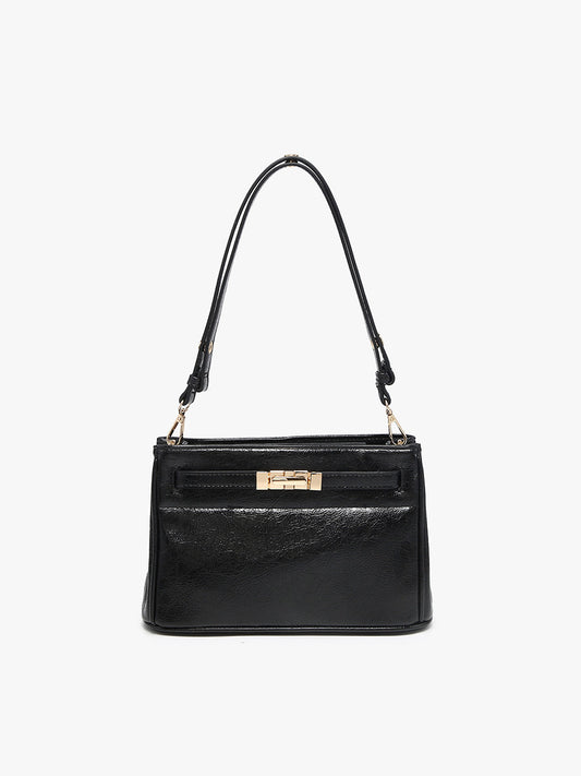 Black Claire Twist-Lock Shoulder Bag w/ Adjustable Strap