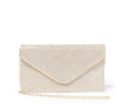 Rhinestone Embellished Envelope Clutch: Gold