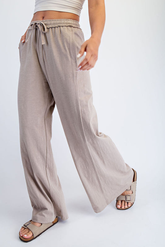 Taupe Cotton Slub Wide Pant