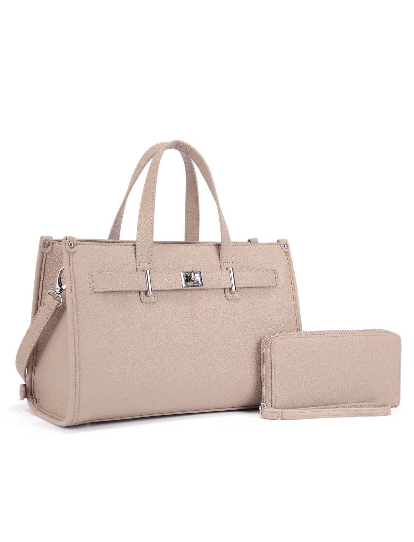 Georgie 2 in 1 Satchel/Crossbody Bag and Wallet Set: Taupe