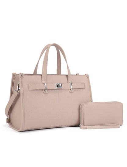 Georgie 2 in 1 Satchel/Crossbody Bag and Wallet Set: Taupe