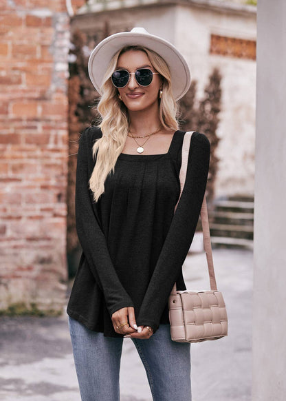 Top Square Neck Long Sleeve Charcoal / S