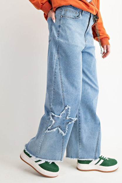 STAR PATCH WASHED STRETCH DENIM PANTS