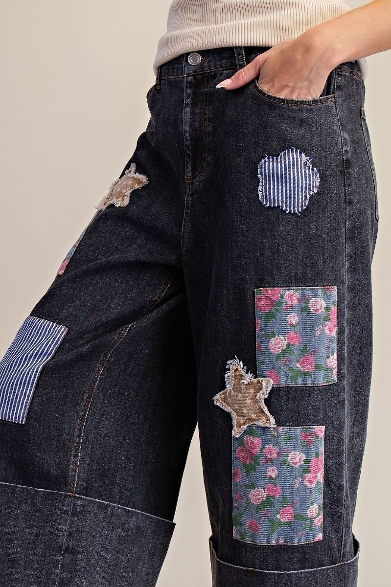 Patchwork Wide Leg Denim Pants