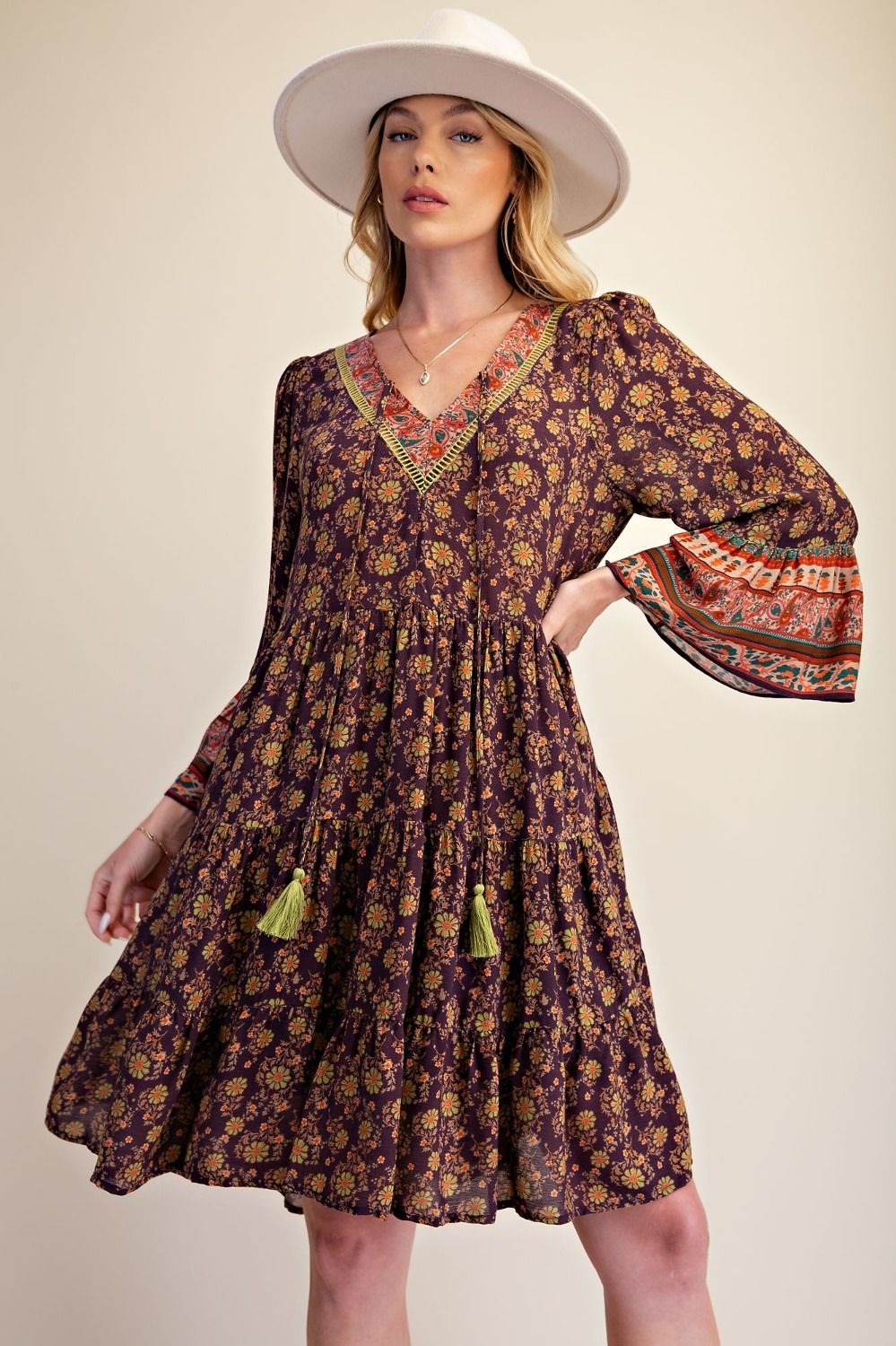 FLORAL PRINTED RAYON GAUZE DRESS