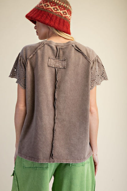 CROCHET PATCH FRONT WASHED TERRY TOP