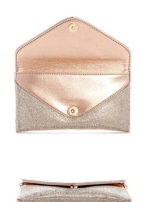 Rhinestone Embellished Envelope Clutch: Gold