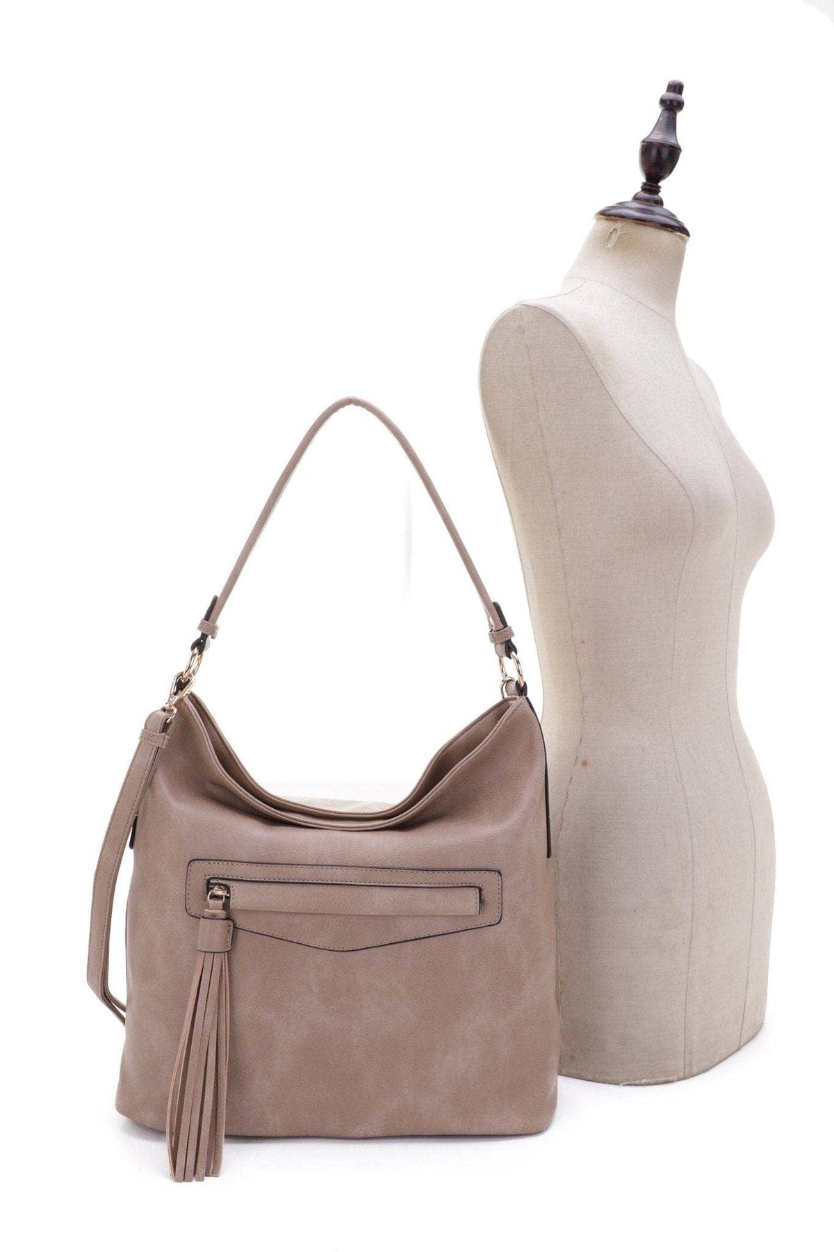 Eliza Front Tassel Pocket 2 in 1 Hobo Shoulder Bag S: Mauve