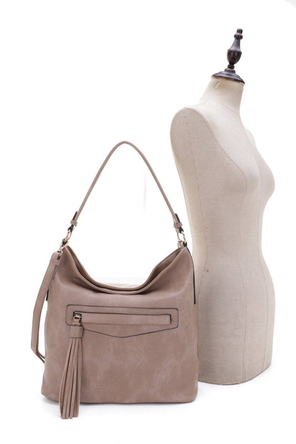 Eliza Front Tassel Pocket 2 in 1 Hobo Shoulder Bag S: Mauve
