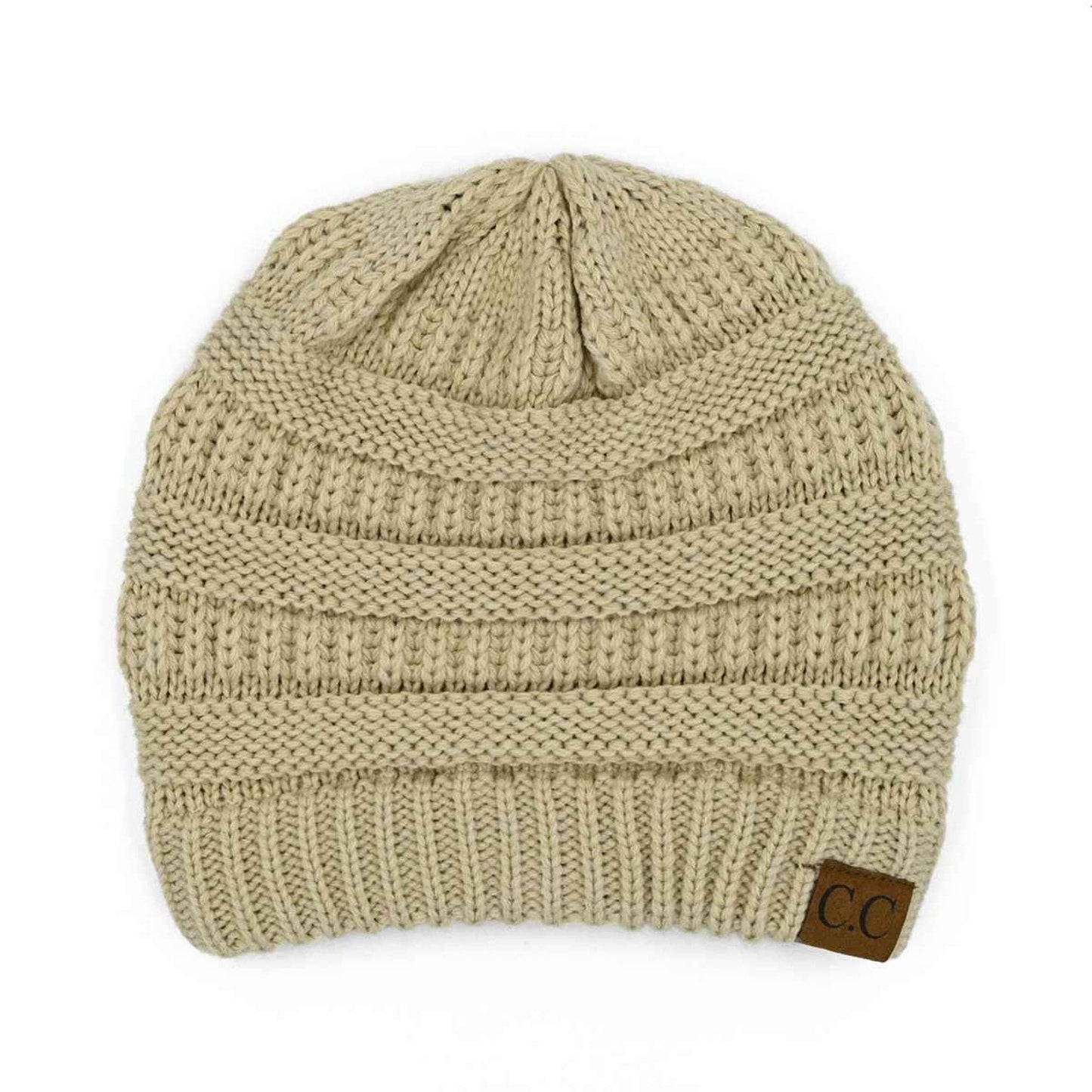 HAT20A Olivia Classic Knit Beanie: Beige