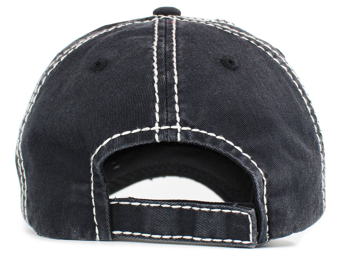 KBV1439 "I Run On Caffeine & Kisses" Washed Vintage Ballcap: Diamond Blue