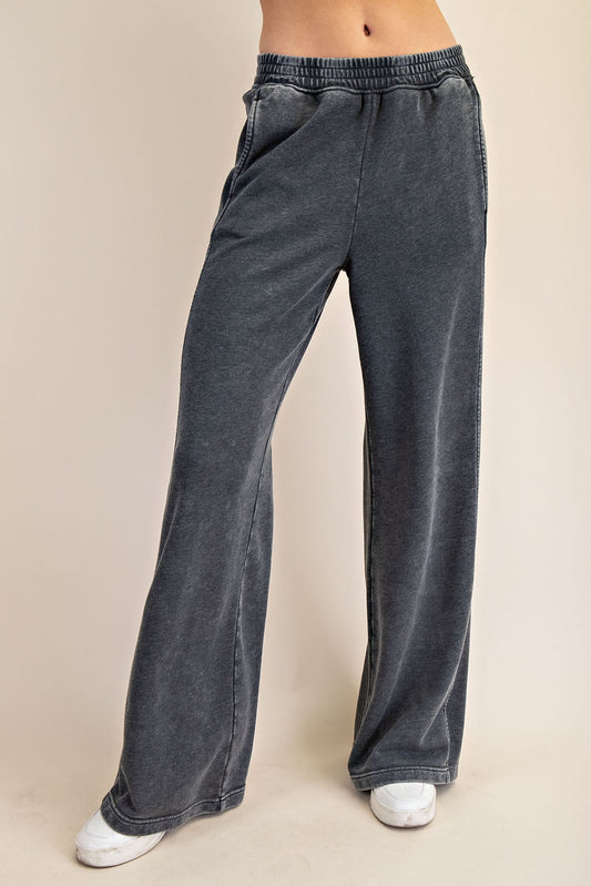 Black Mineral Wash Ribbed Wide Pant