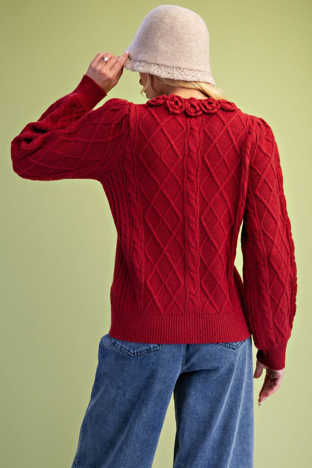 Easel Cable Knit Cardigan Red - additional product image