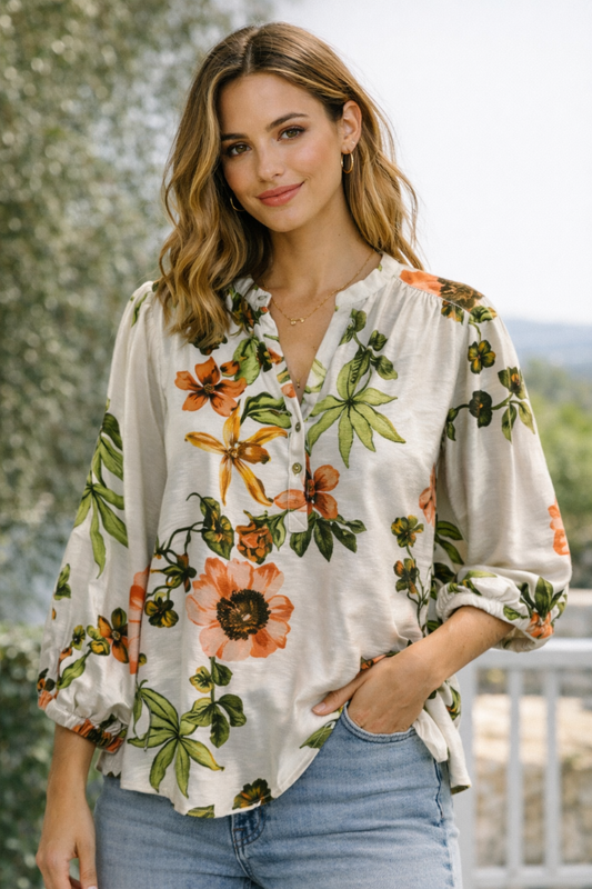 Linique Floral Button Front Blouse