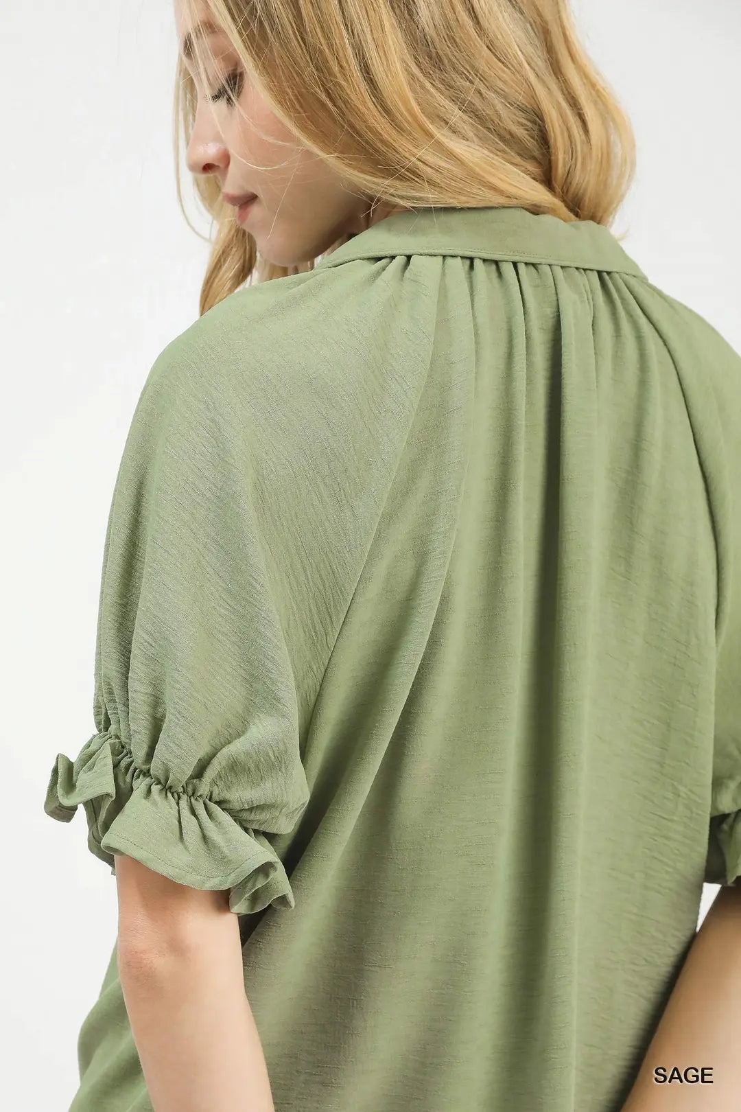 Umgee Solid Collared V-Neck Top