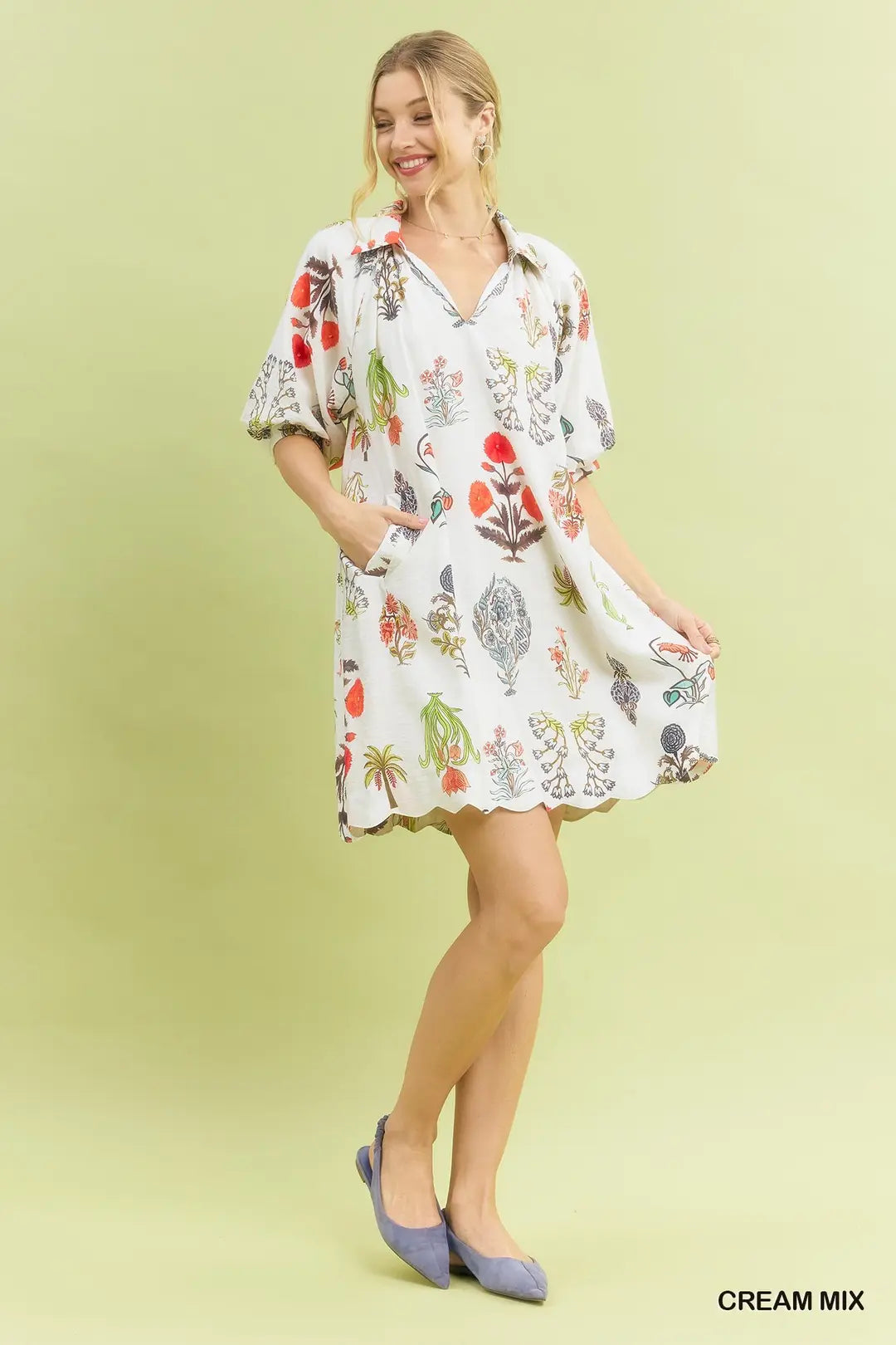 Floral Encyclopedia Print Mini Dress