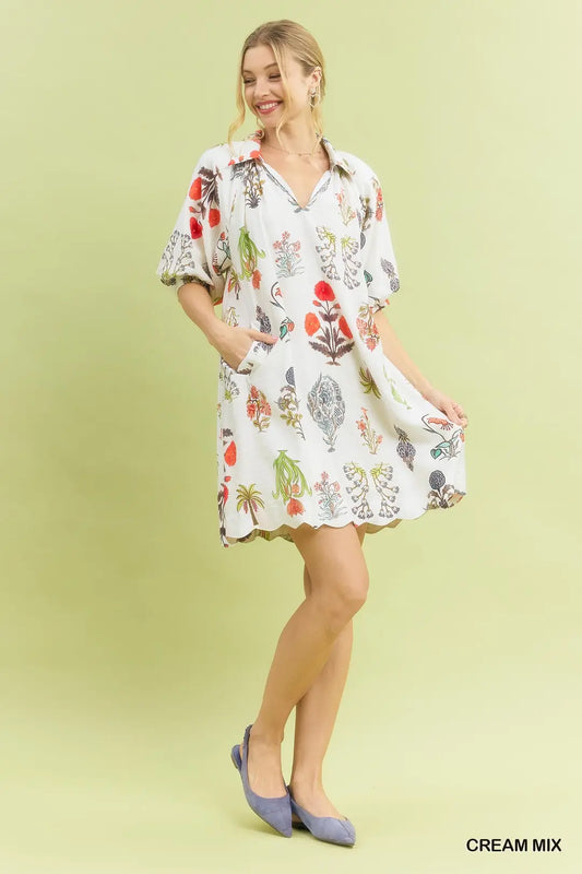 Floral Encyclopedia Print Mini Dress
